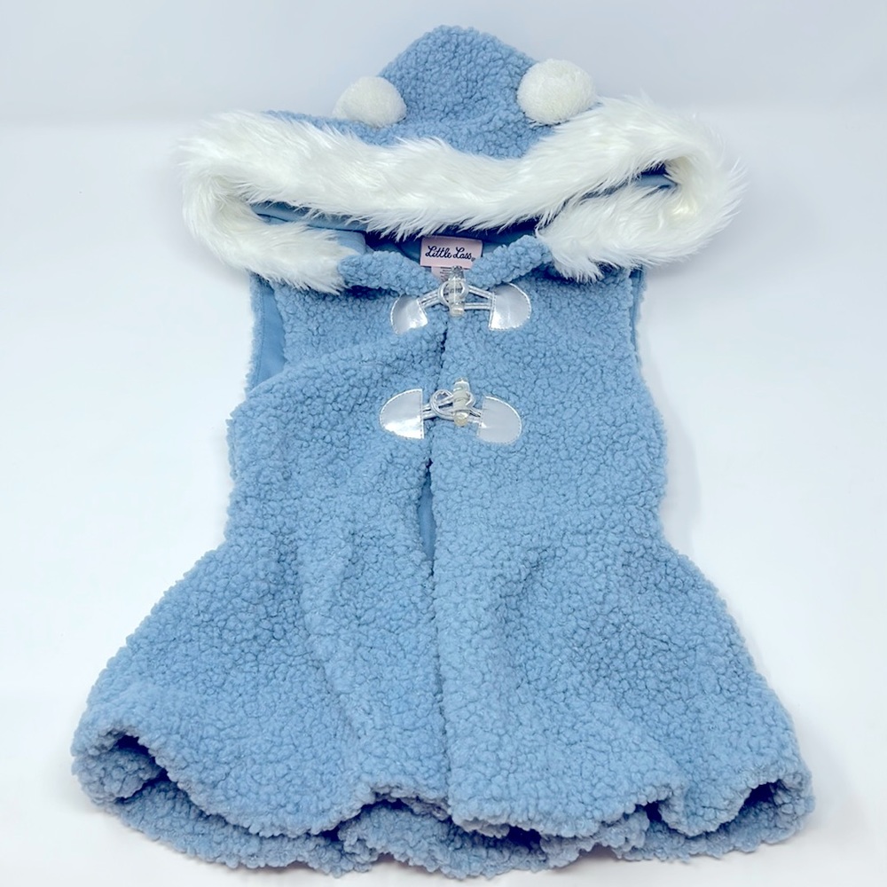 Little Lass Girl’s Blue & White Sleeveless Hooded Vest Size 4T